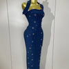 2025 Luxury Shining Diamonds Pearls Sleeveless Bodycon Bandage Long Dress Women Celebrate Evening Party Elegant Birthday Gowns