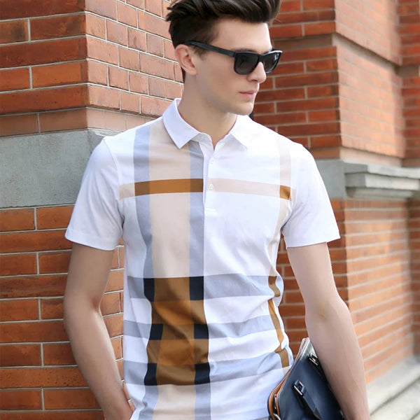 Men's Fashion Business Casual Stripe Polo Comfortable Top British Style