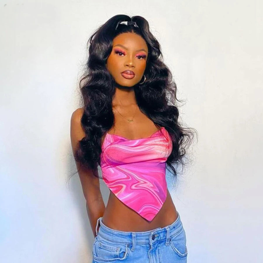 Bandage Halter Hot Sexy Navel Pink Crop Top 2021 Summer Sexy Female Art Print Sleeveless Fashion Slim Tight Party Club Outer