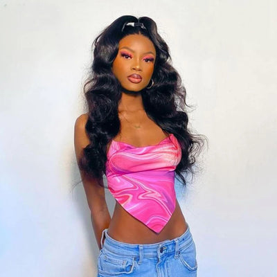 Bandage Halter Hot Sexy Navel Pink Crop Top 2021 Summer Sexy Female Art Print Sleeveless Fashion Slim Tight Party Club Outer