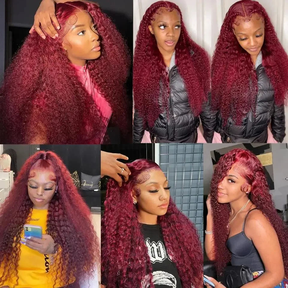 250 Dichte 30 Zoll 13x4 99J Burgundy Deep Wave Lace Front Perücke Lockige Lace Front HD Lace Front Echthaar Perücken für Frauen