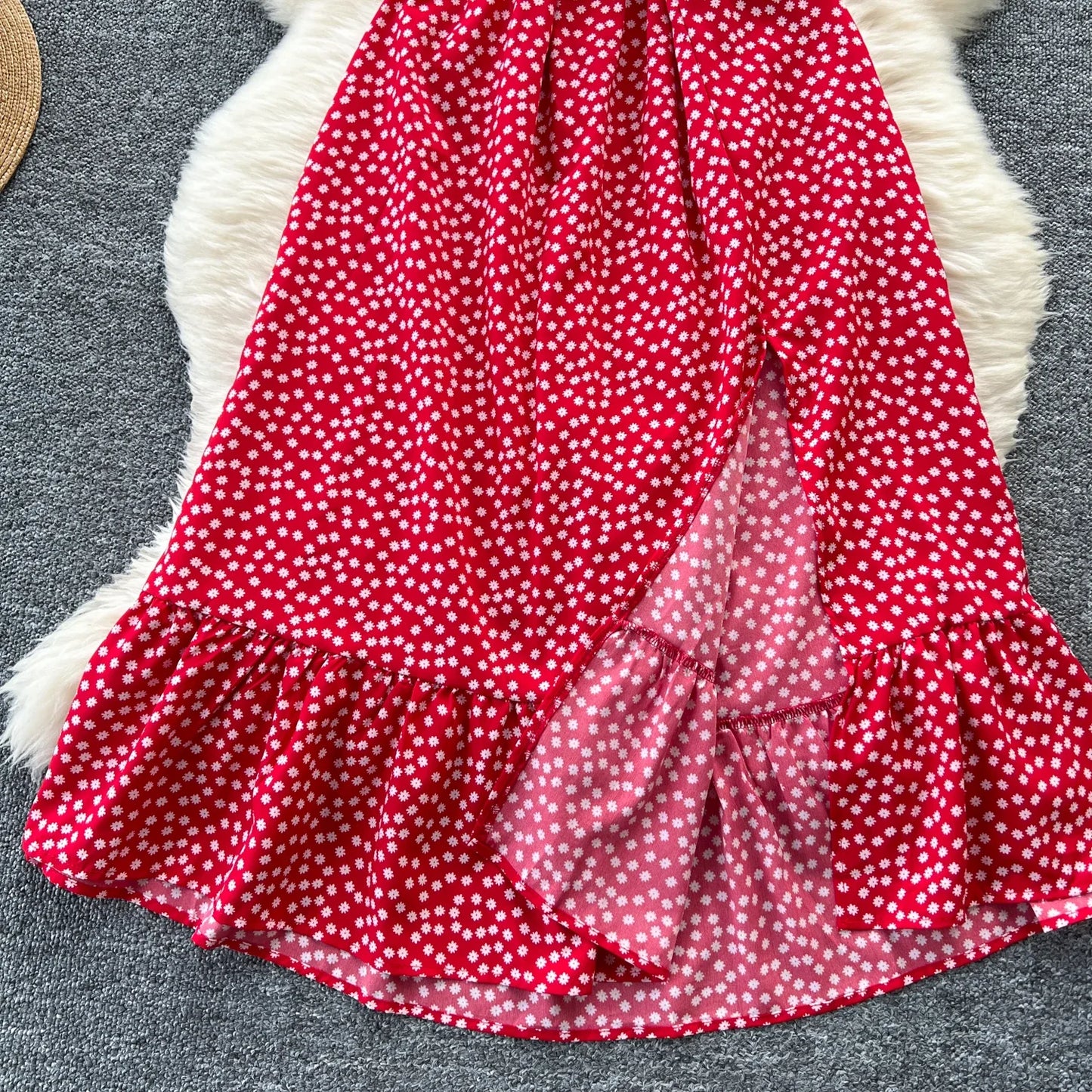 Sommer Plissiert Damen Knopfkleider Lässige Strandurlaub Kurzarm V-Ausschnitt Damen Midikleid Böhmische Mujer Vestidos