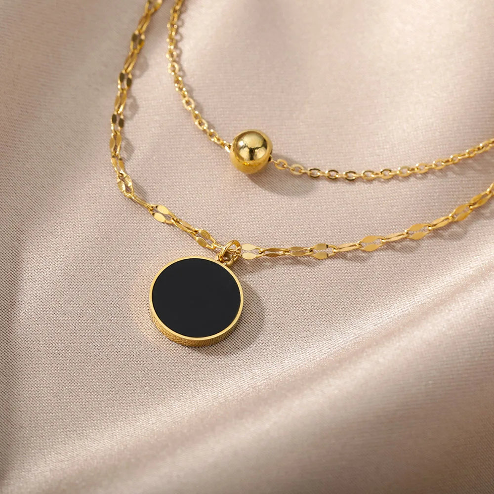 Double Layer Hollow Clavicle Chain Stainless Steel Necklace For Women Punk Hip-Hop Streetwear Jewelry Dropshipping