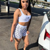 Summer Women Crop Top Shorts Set 2 Piece Sleeveless Moon Printed Sports Club Party Cexy Street Outfit