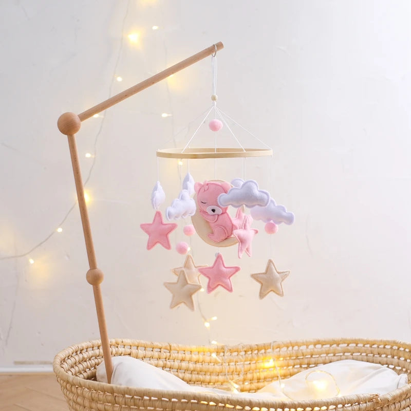 Baby-Kinderbett-Mobile-Rassel-Spielzeug 0-12 Monate Säugling Weicher Filz Teddy Samt Rosa Bär Bettglocke Hängendes Spielzeug Halterung Babybett Mädchen Spielzeug