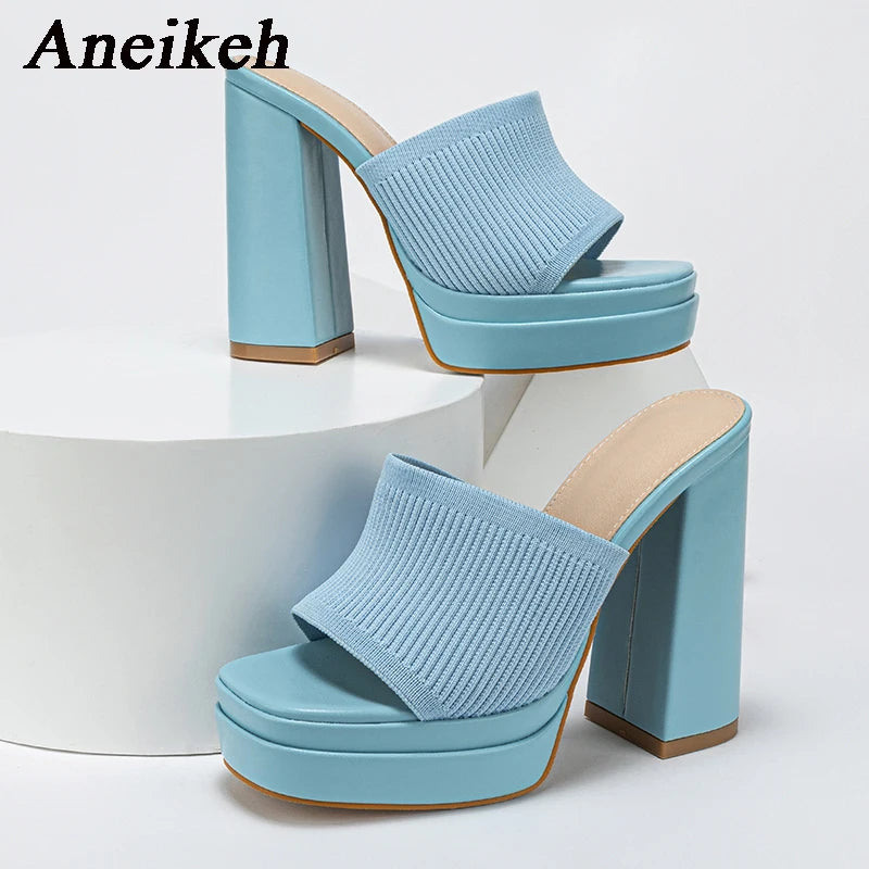 Aneikeh Sexy Gestrickte Wolle Chunky Plateau Sandalen High Heels Damen Peep Toe High Heel Sommer Nude Party Kleid Pantoletten Sandalen Schuhe