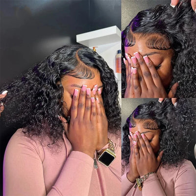 Deep Curly 13x4 Bob Perücke Lace Front Echthaar Perücke für Frauen Kurze Bob Perücke 200% Dichte Transparente Lace Frontal Perücke Wasserwelle