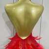 Women Luxury Rhinestones Pearls Feathers Halter Backless Short Dress Women Sexy Celebrate Birthday Dress Nightclub Stage Costume