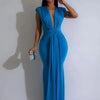 Elegant Ruched Bodycon Maxi Dresses for Women Birthday Night Party Evening Prom Deep V-neck Sheath Celebrity Formal Long Dress