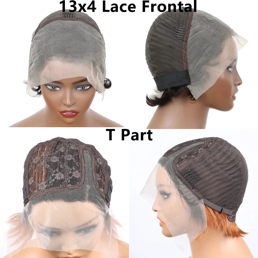 Kurze Bob Perücke Pixie Cut Perücke Glatte Echthaarperücken 13x4 Transparente Lace Front Perücke Für Frauen Highlight Glatte Pixie Cut Perücke