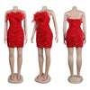 Women Dress Strapless Dresses Sexy Mid Length Vestidos Slim Fit Off Shoulder Sleeveless Elegant Splice Feather Hip Wrap