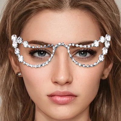 Stonefans Einfache Strass Katzenaugenbrillengestelle Schmuck für Frauen Statement Brillen Augen Dekoration Ohne Gläser Brille Geschenk