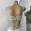 Luxus Kristall Diamanten Top Rock Zweiteiler Damen Bandage Sets Weiß Schwarz Gestrickt Celebrity Abend Geburtstag Party Outfit