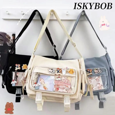Y2K Waterproof Canvas School Bags Messenger Bag Women Handbags Student Shoulder Bag Fashion Large Capacity Crossbody Bag Itabag