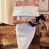 Elegant White Dress Women Summer Off Shoulder Cape Design Splicing Skinny Dress Party Vestidos Woman Evening Party Dresses White