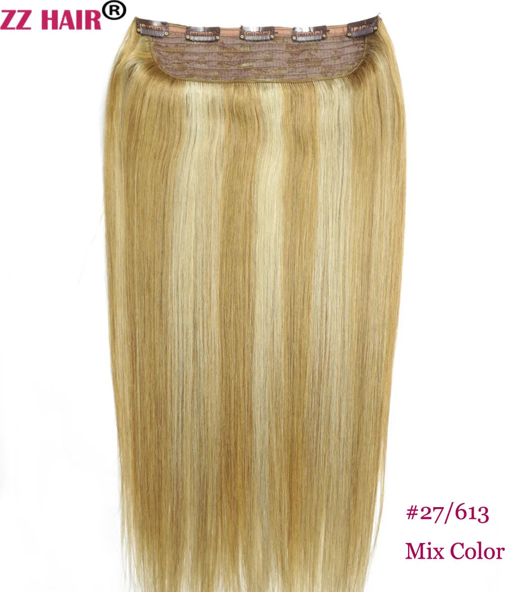 ZZHAIR 100% Brazilian Human Remy Hair Extensions 16"-26" 1Pcs Set 100g-200g One Piece 5 Clips In Natural Straight