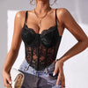 French Sexy Lace Underwire Rhomboid Fishbone Crop Top Backless Hottie Perspective Corset Red V-neck Elegant and Temperament Vest