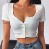 90er Jahre Vintage Y2k Cropped Top Damen Koreanische Mode Kpop T-Shirt Damen Knöpfe Eng Sexy Weißes Strick-T-Shirt Japanische Kleidung