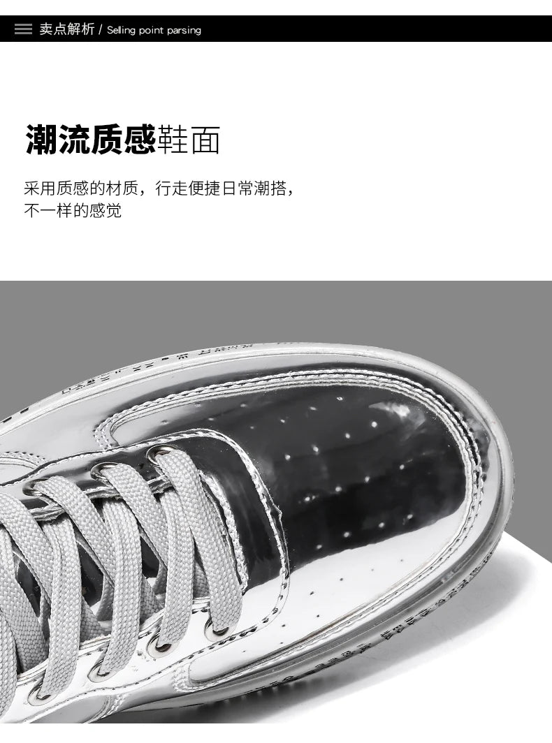 New Gold Sneakers Couple Shoes Luxury Casual Glitter Sneakers Men Hip-hop Streetwear Skateboard Shoes Men Flat Designer Footwear