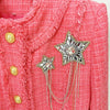 Modphy Winter Sweet Luxury Tweed Rose Pink Jackets Women Diamond Tassels Woollen Coats Elegant Straight Outerwear Tops Female