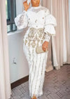 African Wedding Party Clothes for Women Autumn Elegant African Long Sleeve O-neck 2 Piece Top Long Pants Matching Sets Outfits
