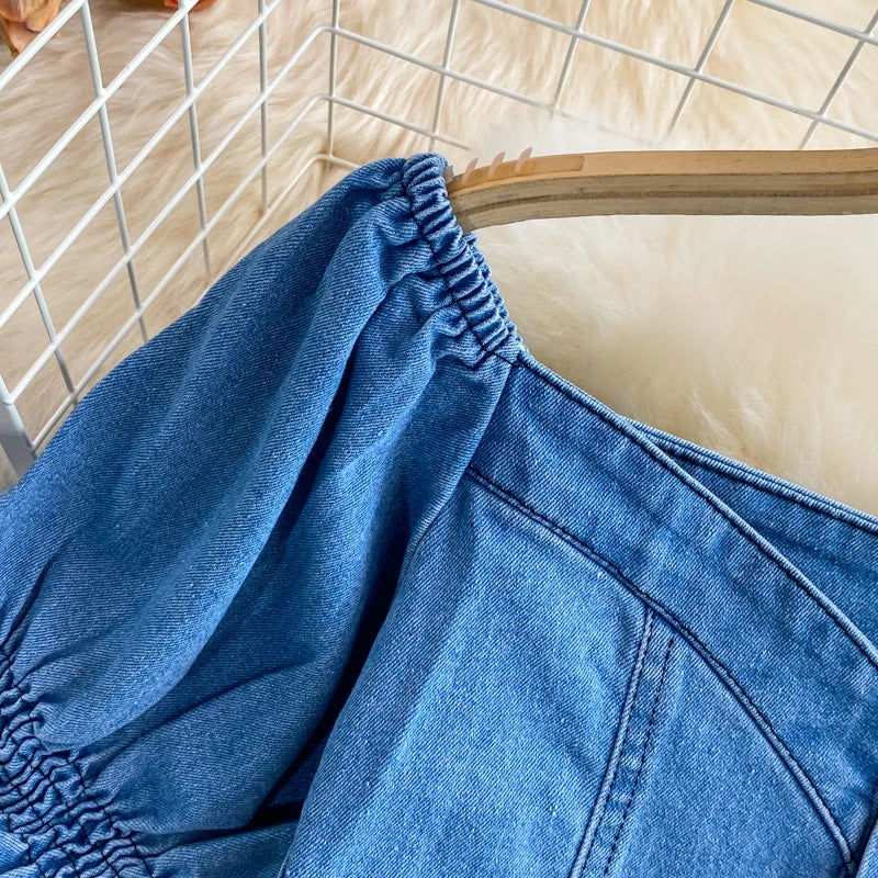Women Denim 2 Piece Sets Long Skirt Top Suit Skirts Tops Single Breasted Outfits Washed Distressed 2025 Summer Casual Ensemble