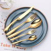 6/16/20/24Pcs Gold Tableware Stainless Steel 304 Cutlery Set Western Dinner Set Mirror Knife Fork Spoon Smooth Handle Flatware
