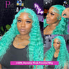 13x4 13x6 Green Blue Lace Front Wigs Human Hair Deep Wave Lace Closure Frontal Wig Deep Curly Mint Green Colored Human Hair Wigs