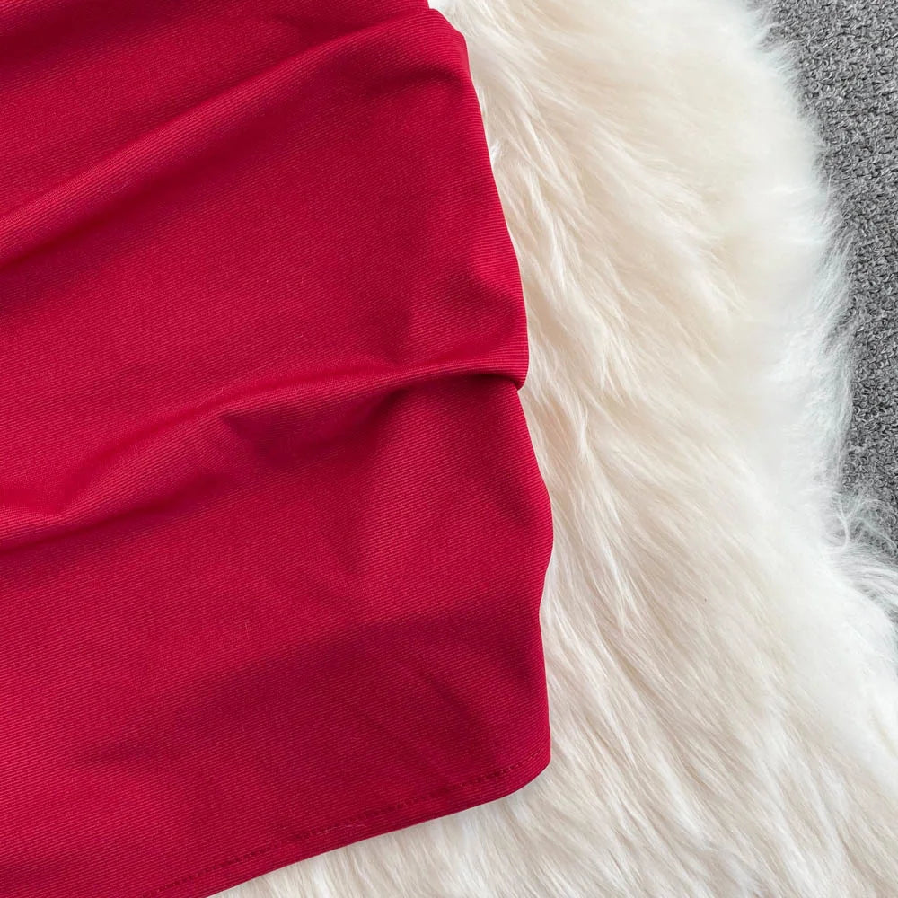 Fashion Bodycon Sexy V-neck Low Cut Mini Short Work Dress Women Backless Irregular Sleeveless Short Hip Wrap Vest Dress OL Red