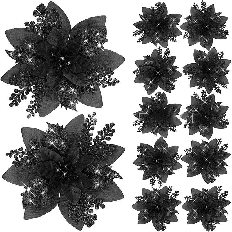 5 Stück 14,5 cm Glitzer künstliche Weihnachtsblumen fröhliche Weihnachtsbaumdekoration Neujahrsornamente gefälschte Blumen Weihnachten Natal
