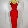 Sexy Fashion White Elegant Strapless Flower Bodycon Long Dress Women Casual Streetwear Club Birthday Party Slim Elegangt Dresses