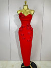 Sexy Fashion White Elegant Strapless Flower Bodycon Long Dress Women Casual Streetwear Club Birthday Party Slim Elegangt Dresses