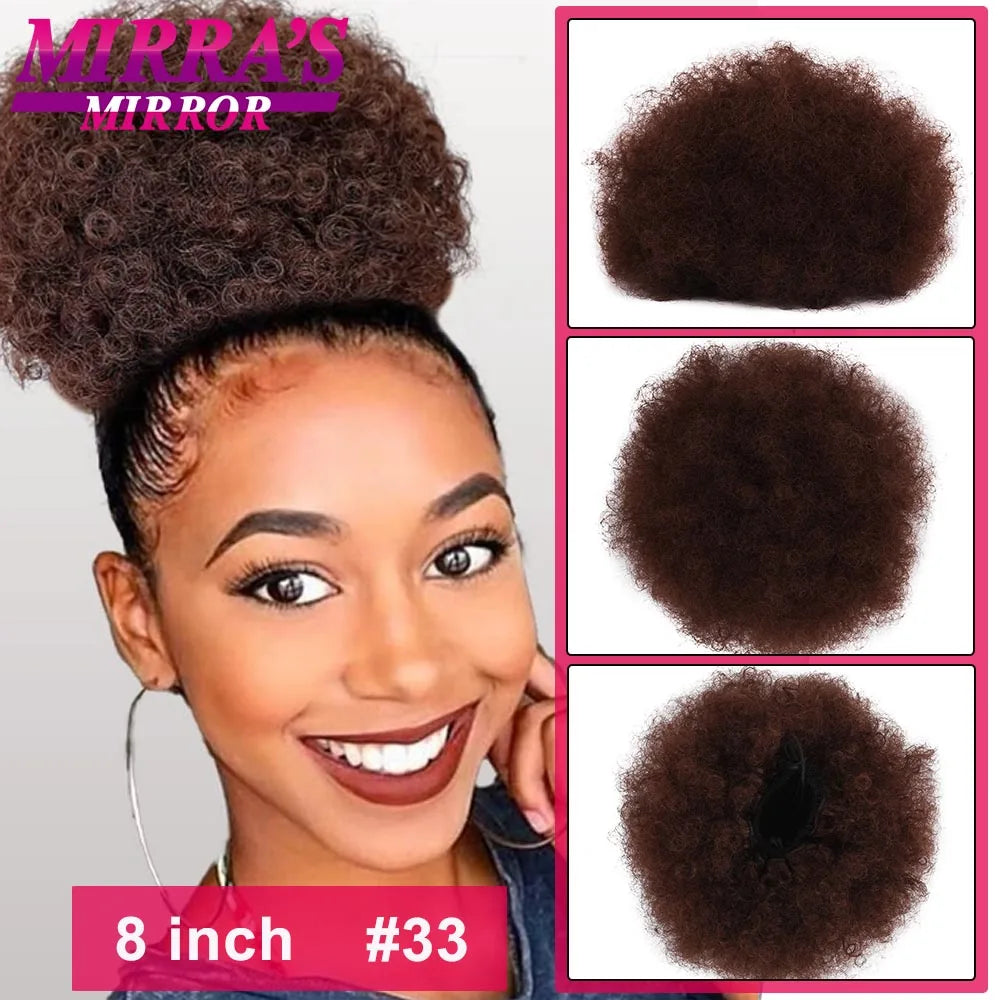 Synthetic Afro Puff Drawstring Ponytail Hair Bun 10 Inch Short Afro Kinkys Curly Afro Bun Extension Hairpieces Large Size