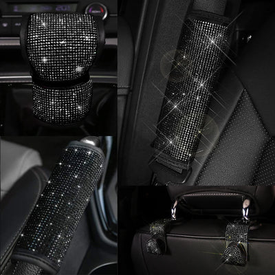Schwarzer Diamant Kristall Auto Schaltknauf Abdeckung Strass Auto Schalthebel Handbremsabdeckung Bling Auto Innenzubehör Dekorieren