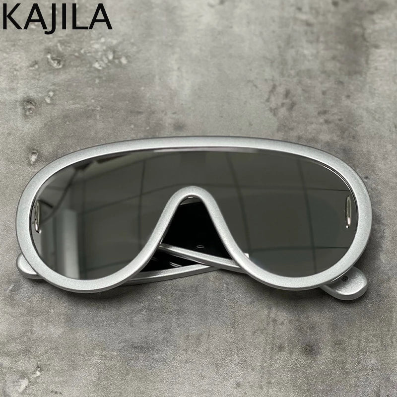 Oversized Wellen-Masken-Sonnenbrille Einteilige Damen-Sport-Y2K-Punk-Sonnenbrille für Damen 2024 Luxusmarke Steampunk-Brillen-Goggle