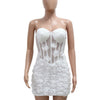 New Sexy Off Shoulder 3D Flower See Through Strapless White Mini Dresses Women‘s Elegant Birthday Evening Guest Party Prom Robe