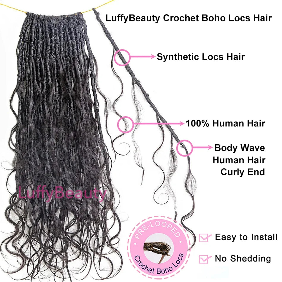 Body Wave Pre-Looped Crochet Boho Locs With Human Hair Curls Goddess Locs Body Wave Full Ends Hair Extensions For Black Women