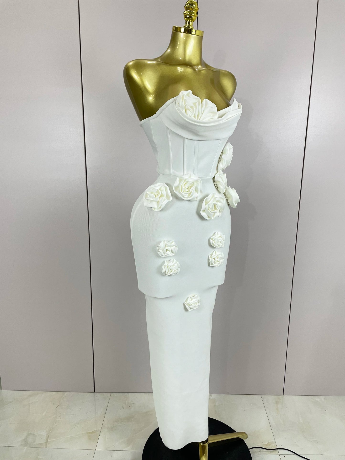 Sexy Fashion White Elegant Strapless Flower Bodycon Long Dress Women Casual Streetwear Club Birthday Party Slim Elegangt Dresses
