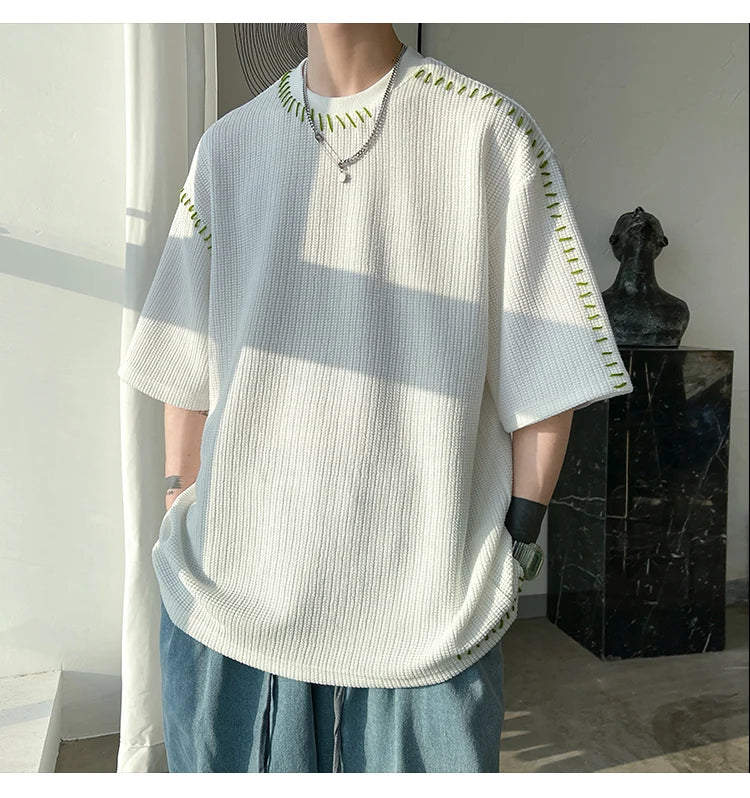 Herren Sommer Qualität T-Shirts Manuelle Naht Harajuku Lässiges T-Shirt Für Männer 2023 Neu Neutral Oversize T-Shirts Kurzarm Oberteile