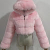 High Quality Furry Cropped Faux Fur Coats and Jackets Women Fluffy Top Coat With Hooded Winter Fur Jacket Manteau Femme
