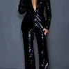 Sequin Blazer V-Neck Two Piece Pant Suit Set