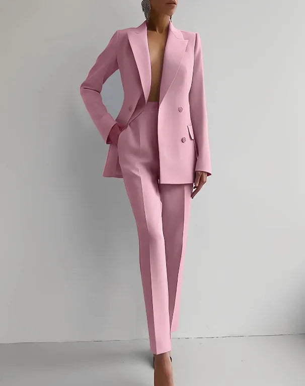 Pant Suits Women Blazer Double Breasted Blazers Ankle Length Pencil Pants Two Pieces Solid Office Lady Summer Slim Fit 2025