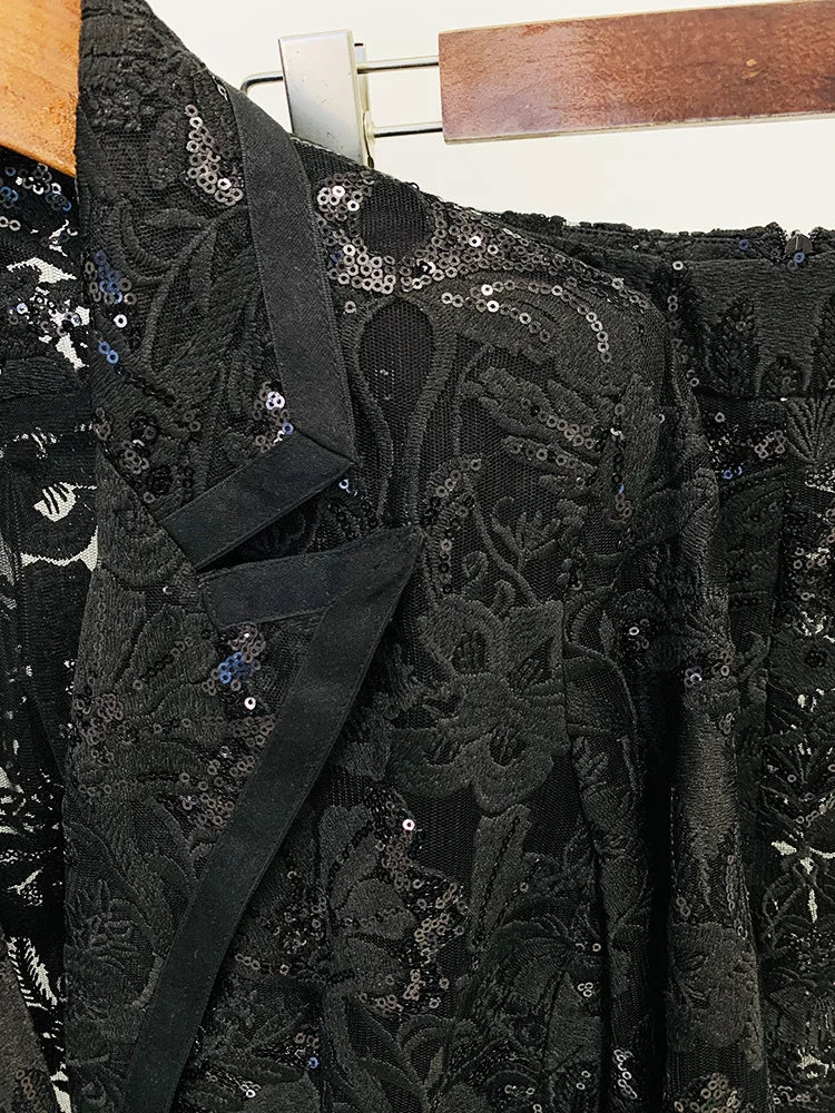 HIGH STREET Newest 2026 Designer Runway Suit Set Women's Single Button Guipure Lace Sequined Blazer Pants Suit
