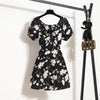 Damen Minikleider Sommer Mode Damenkleider Bedruckte Chiffonkleider mit Blumenmuster, gerafft, plissiert, kurze Puffärmel, Freizeitkleid