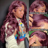 Dark Purple Body Wave Lace Front Wigs Synthetic Deep Burgundy 13x4 Lace Front Wigs Grape Purple Glueless Wigs 180% Density Women