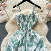 2024 New Summer Korean Fashion Rose Flower Print Romantic Retro Party Dress Elastic High Waist Vacation Long Dress Beach Vestido