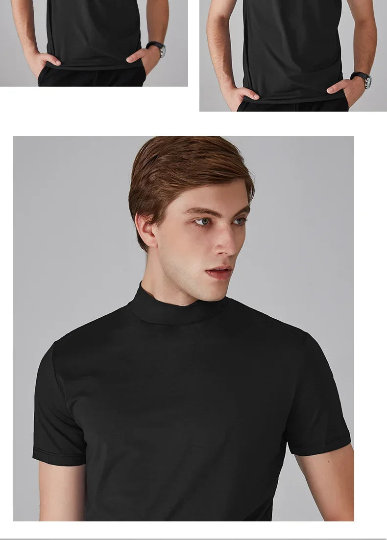 Long Sleeve T-shirt Thermal Underwear Tops Men Winter Clothes Thermal Shirt Autumn Men's Winter Tights High Neck Thin Slim Fit