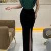 Lady Fashion Sleeveless Draped Split Dress Casual O Neck Sequin Splicing Party Dress 2025 New Year Elegant High Waist Long Dress