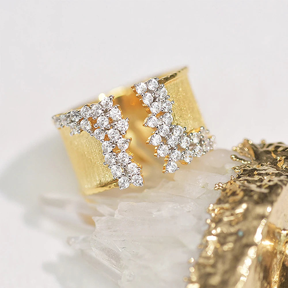 Huitan Trendy Luxury Gold Color Cubic Zirconia Ring for Women Modern Wide Band Finger Ring OL Style Female Jewelry Drop Shipping