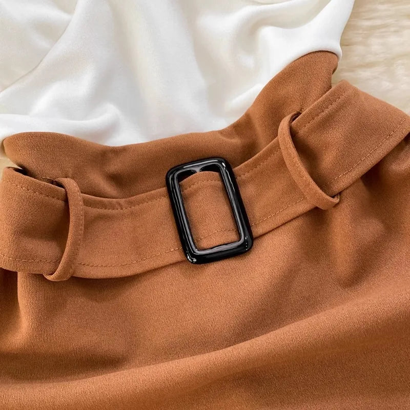 Mode-Trägerkleid Sexy Kontrastfarben-Patchwork Damenkleider Unregelmäßiges Hüftwickelkleid Büro-Dame Koreanische Ropa Mujer